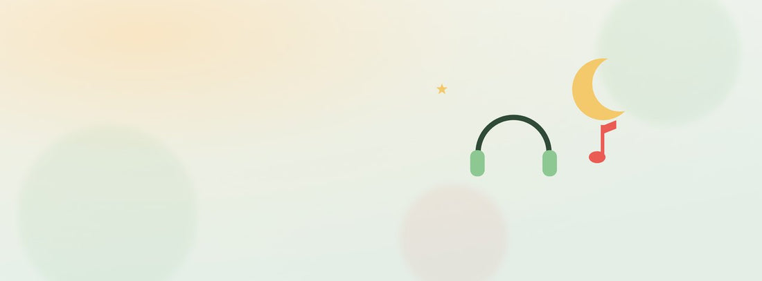 Un croissant de lune, un casque audio et une note de musique : accompagner l'énurésie à l'adolescence, en douceur.
