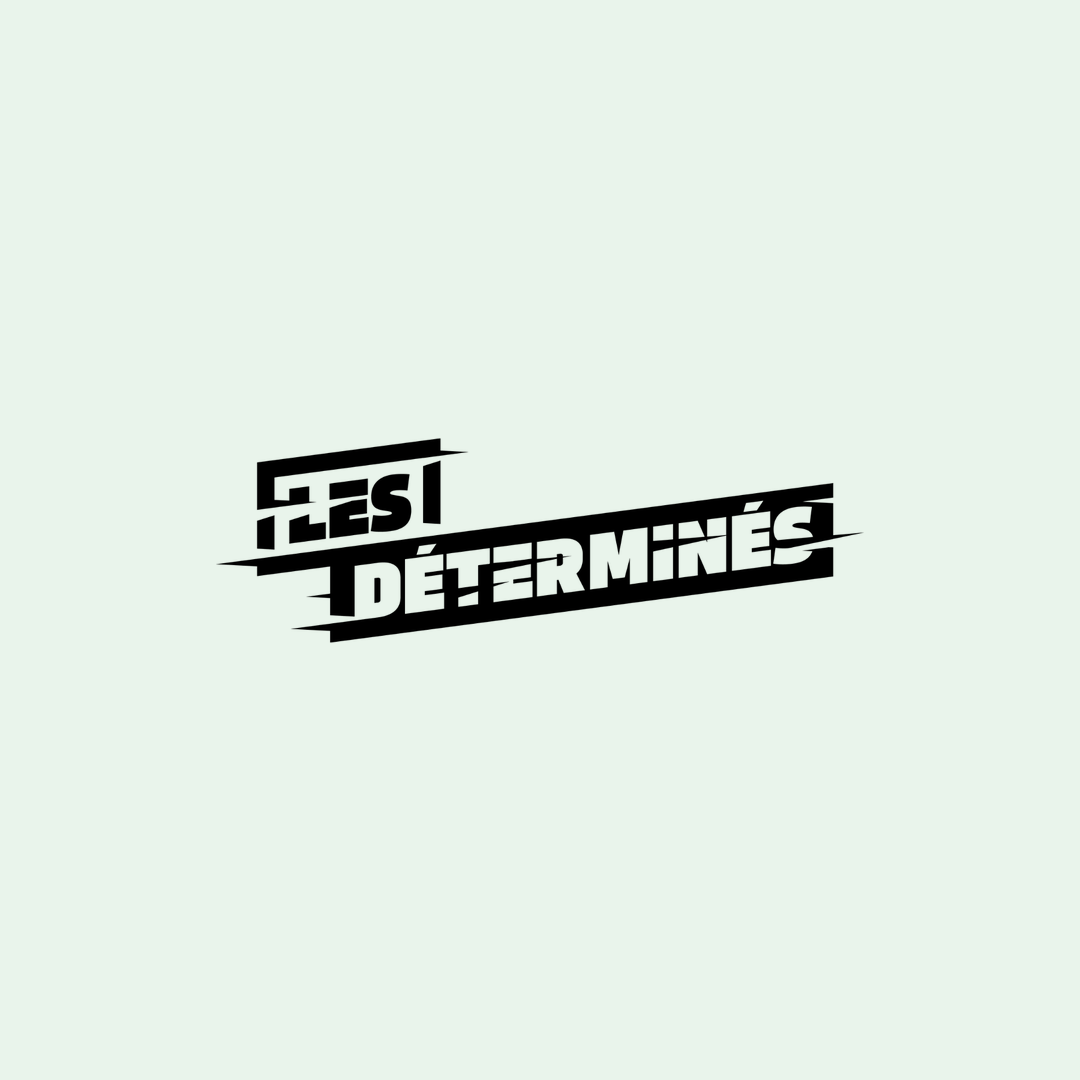 Logo du programme Les Determines, en noir sur un fond vert pale uni